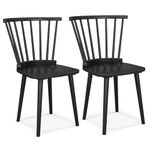 Giantex Wood Dining Chairs Set of 2, Windsor Dining Chairs, American Country Kitchen Chairs w/Rubber Wood Frame & High Spindle Back, Farmhouse Armless Side Chairs for Home Living Room, Black