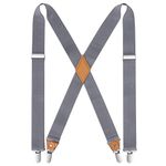 HISDERN Men's Braces with Very Strong 4 Clips Heavy Duty Suspenders X Style Grey Adjustable Suspender