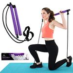 Pilates Bar Kit for Weight Loss and Belly Fat - Portable Lightweight 2 Section Pilates Bar Kit with Resistance Bands - Home Studio Workout Active Bar Pilates Accessory Stick - Easy to Use