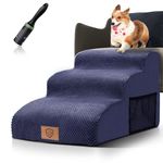 Almcmy Dog Stairs and Ramp for High Bed Couch, Foam Pet Stairs 3 Tier, Dog Steps for Small Dogs, Older Cats, Injured Pets, Dog Ramp Let Your Pets Easily Get on Your Bed, Send 1 Lint Roller