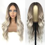 JIASLY Ombre Brown to Blonde 4/1 U-Part Lace Front Wig for Women Synthetic Hair Long Wavy Wigs for Daily Party Cosplay-24 Inches