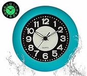 LXSZRPH Shower Clock Luminous Bathroom Wall Clock【Waterproof for Water Spray】 Battery Powered, Non Ticking Silent Analog Clocks for Bedroom Livingroom Babyroom (Blue)