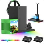 FASTSNAIL 6in1 Vertical Cooling Stand with RGB Light for Xbox Series X,Accessories with 2x1400mAh Batteries,Dual Controller Charging Station,Cooler System with 15-LED Light,Headset Stand,10 Game Slots