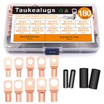 180PCS Copper Lugs [4 6 8 10AWG 1/4-5/16] Battery Cable Eyelets Tubular Wire Connector SC Ring Terminals with Heat Shrink Tubing Kit