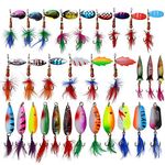 SHADDOCK Fishing Lures Kit Spoon Spinnerbaits Swimbait Crankbaits Minnow Variety Kit Rooster Tail Trout Spinner Salmon Spoons Walleye Assorted Metal Hard Lures Spinners Bait (30pcs Feather Kit)