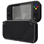 eXtremeRate PlayVital Graphite Carbon Fiber Protective Grip Case for Nintendo Switch Lite, Hard Cover for Nintendo Switch Lite - Screen Protector & Thumb Grips & Buttons Caps Stickers Included