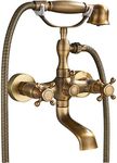 ROZIN 1-FDH Bathtub Set, Brass Antique Finish, Wall Mount, Two Handle Mixer, Cross Handle Shower Head, Included Components: Handle, Shower Head