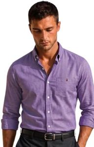 Louis Philippe Men's Cotton Slim Fit Shirt (LYSFCSLB732682_Purple, 42