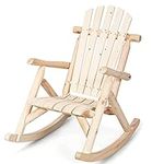 SFAREST Outdoor Rocking Chair, Wooden High Back Swing Rocker Armchair, Ergonomic Solid Adirondack Chair for Porch, Garden and Balcony