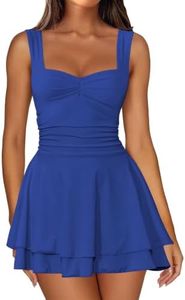 IWD Square Neck Sleeveless A Line Dresses for Women Short Tank Top Drop Waist Ruffle Hem Mini Semi Formal Dress Royal Blue Medium