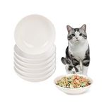 Ceramic Cat Food Bowl Set - Wide Shallow Cat Bowl for Whisker Fatigue Relief - Cute Cat Feeding Bowls - Flat Cat Dish - Cat Plates - Microwave and Dishwasher Safe - 6 Pack - 8.5 oz - 5.75 inch - White