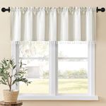 Home Queen Boho Striped Linen Window Curtain Valance with Tassel for Living Room Bedroom Bathroom Farmhouse Curtain Valence Light Filtering Kitchen Curtain Topper, 54W x 18L, Natural and Khaki