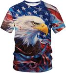 LAOLIUSN Men's 3D Eagle Print T-Shirt - Patriotic Theme,Animal Graphic Tee, White, 4X-Large