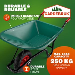GARDEBRUK Heavy Duty Wheelbarrow – 100L Large Capacity Garden Cart