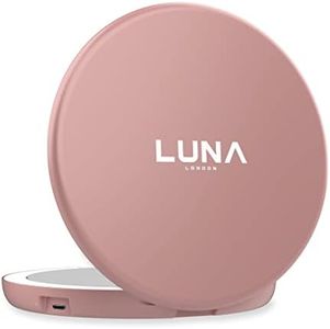 LUNA London Compact 2.0 Travel Mirror in Rose Gold | Travel Makeup Mirror with Light | LED Lighted Vanity Mirror with 3 Light Modes | 7X Magnification Folding Portable & Rechargeable | Espejo