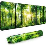 Desk Mat,Large Mouse Pad 35''×15.6''×0.12'' XXL Extended Gaming Mouse Pad Mat with Non-Slip Base Stitched Eges Mousepad for Computer,Office,Keyboard and Laptop - Green Forest