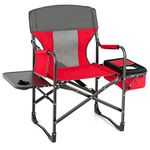 Tangkula Camping Chair, Folding Camp Chair with Side Table, Cooler Bag, Portable Outside Lawn Chair for Travel, Picnic, Fishing, Heavy Duty Oversized Director Chair for Adults (1, Red)