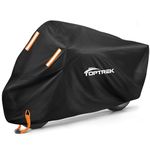 toptrek Motorbike Cover, 210D Oxford XXL Motorcycle Cover Waterproof with Orange Lock Holes and Windproof Buckles, Dustproof UV Protection Scooter Moped Cover for Motorbikes (96.5 x 41 x 50inch)