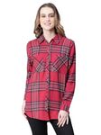 oxolloxo Women Red Brush Check Long Sleeve Collared Cotton Shirt