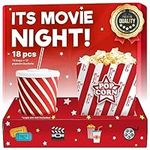 18 Pcs Movie Night Supplies - Popcorn Buckets (12ct) & Movie Night Snack Trays (6ct) - Movie Theater Decor & Popcorn Bowls For Family Movie Night, Popcorn Bags Individual Servings & Movie Snack Trays