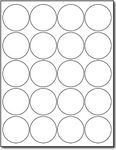 White 2" Round Circle Labels - 20 Labels Per Sheet - for Inkjet & Laser Printers - 25 Sheets / 500 Labels