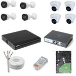 DAHUA 2MP CCTV IP Camera Full Set, 4 Bullet,4 Dome, 8 Channel NVR, 8 Port JK Vision POE, 2TB Hard Disk, Cat6 Cable(100Meter), 16 RJ45 Connector Compatible with J.K.Vision RJ45