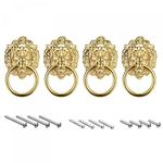 sourcing map 4Pcs Lion Head Pulls Knob 1.57" x 2.68" Gold Lion Head Drawer Pulls Ring Pull for Cupboard Suitcase Furniture Replacement with Mounting Screws