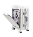 PYB Quest - Cabin Zipless Aluminium Frame+PC Suitcase Trolley, Laptop Compartment, USB Port, Mobile-Cup Holder, Hooks, TSA Lock, Noiseless 360° Rotating 8 Wheels, Shock Absorb Springs (White)