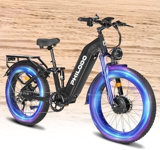PHILODO 5000w Dual Motor E-Bike, 60V 32AH Long Range Dirt Bike, Fat Tire Hunting Ebike for All Terrain, Full Suspension Electric Bicycle