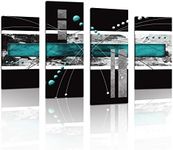 YPY Large Black Teal Canvas Wall Art - 4 Panels Modern Abstract Picture Set for Home Decoration - Contemporary Painting Artwork Ready to Hang Living Room Bedroom W48 x H36