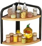 Dreamhousey Kitchen countertop corner shelf condiment rack, kitchen supplies wooden spice rack triangle iron nathroom corner desktop organizer (2-tier (L)), Black+Oak