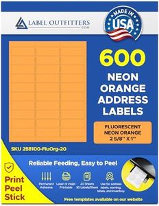 600 Label Outfitters 2-5/8 x 1 Printable Fluorescent Neon Orange Color Address Labels for Laser or Inkjet Printer, 20 Sheets