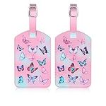 AUERVO 2Pack Luggage Tags Butterfly, Travel Leather Luggage Tags with Name ID Labels for Suitcase Baggage Backpacks Tags Waterproof