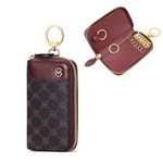 Women PVC Leather Car Key Chain Card Holder Wallet Pouch Card Slot 6 Hook 1 Fixed Key Ring 1 Detachable Key Ring (Brown×Wine)