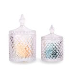 R FLORY Glass Jars 2 PCS/set Bathroom Storage Organizer Cute Qtip Dispenser Holder Vanity Canister Jar Glass with Lid Cotton Swabs Container (Transparent)