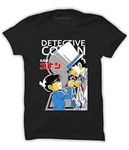 Quote Marshals Anime Conan VS Kid Round Neck Black Cottan T-Shirt for Men's S