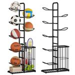 Metal Ball Storage Rack,7 Tiers Sports Equipment Storage Organizer,with Baskets,Basketball Racks for Balls,Tennis Rackets,Footballs,Baseball Bats,Suitable for Garage Basement Living Room