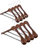 AMKUFO Wide Shoulder Wooden Hangers 8 Pack Coat Hangers with Non Slip Pants Bar, Heavy Duty Suit Hangers Wood Clothes Hangers with Smooth Finish 360° Swivel Hook for Sweater Jackets Shirts Walnut