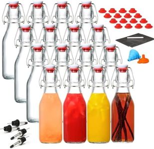 16 Pack 8.5oz Flip Top Glass Bottles, Swing Top Beer Brewing Bottle for 2nd Fermentation, Kombucha, Kefir, Vanilla Extract, Coquito, Juice, Tea - Airtight Stopper Cap Lid, Bonus 4 Bottle Pourers