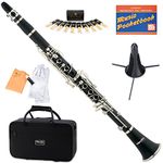 Mendini MCT-E+SD+PB Black Ebonite B Flat Clarinet with Case, Stand, Pocketbook, Mouthpiece, 10 Reeds and More