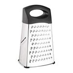Vogue Heavy Duty Box Grater, Stainless Steel & Black, Four Way Grater, Size: 25.4(H) cm, Large Handle for Comfortable Use, Professional & Home Kitchen Use, DM020