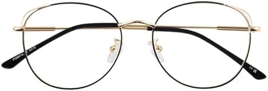 LINVO Fake Glasses Women Retro Cat Eye Metal Eyeglasses Frame Non Prescription Glasses, 1 Black and Gold