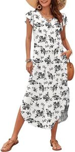 MISFAY Women 2024 Summer Casual Ruffle Sleeve Dress Beach Cover Up Long Maxi Dresses with Pocket,Black Rose,S