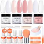 Modelones Dip Powder Nail Kit, 4 Colors Clear Nude White Pink Dipping Starter Set with Liquid and Complete Accessories for French Nails Art Salon DIY at Home Manicure