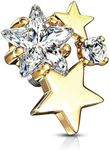 FIFTH CUE 14G CZ Cluster Stars Internally Threaded Dermal Anchor Top (Gold/Clear)