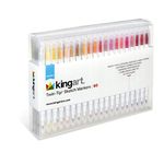 KINGART 415-60 60 pc. Dual Twin-Tip Sketch Markers, Fine Tip & Brush Tip Pens, Water-Based Ink for Coloring, Calligraphy, Journaling, Drawing, Doodling and More, Includes 60 Vivid Colors