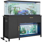 Bestier 55-75 Gallon Fish Tank Stand with Power Outlet & LED Light, 49"x19" Heavy-Duty Metal Aquarium Stand with Cabinet & Drawer for Accessories Storage, Suit for Reptile/Turtle Terrarium