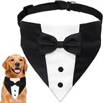 GOYOSWA Dog Tuxedo Dog Suit Dog Wedding Bandana Collar with Bow Tie, Adjustable Dog Tux Formal Dog Costumes, Engagement Birthday Gifts for Small Medium Large Dogs Pets (Large: Neck 15”-25”)