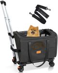 Morpilot Cat Carrier with Wheels Airline Approved, Pet Dog Carrier with Wheels for Small Dogs, Rolling Cat Carrier for Cats Puppy, Stroller Detachable and Foldable Pet Travel Bag (Large - Dark Gray)