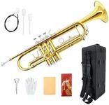 WUQIMUSC Bb Trumpet for Beginners, Standard B Flat Trumpet with 7C Mouthpiece, Hard Case, Gloves & Cleaning Cloth, Student Brass Instrument (Golden)